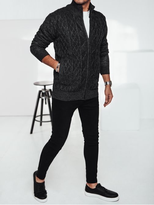 Trendy vzorovaný grafitový pánsky sveter