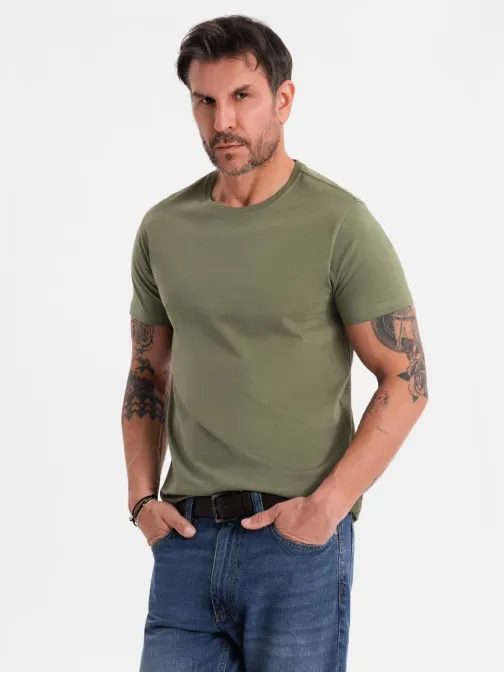 Basic khaki bavlnené tričko s okrúhlym výstrihom V6 TSBS-0236