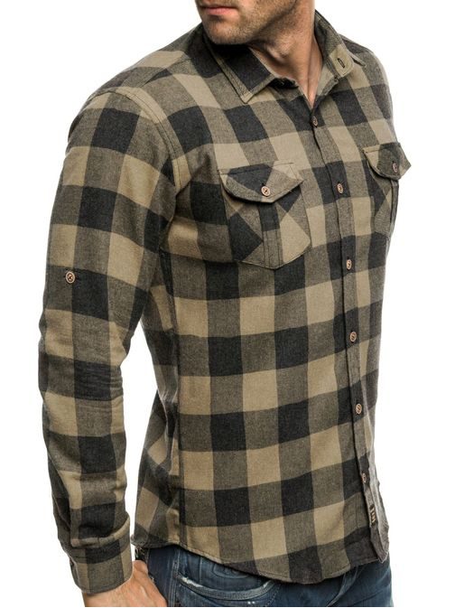 Trendy kockovaná béžová košeľa MADMEXT 1770