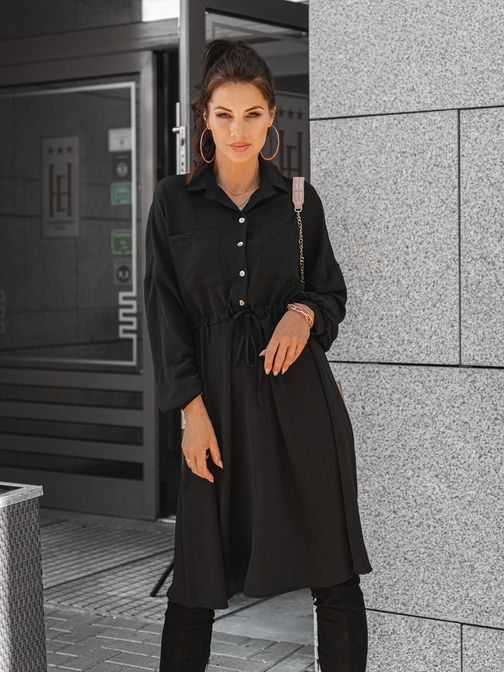 Neobyčajné dámske šaty v čiernej farbe DLR044