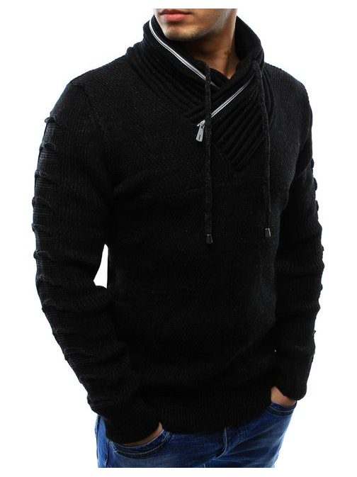 Jedinečný čierny sveter s ozdobným golierom