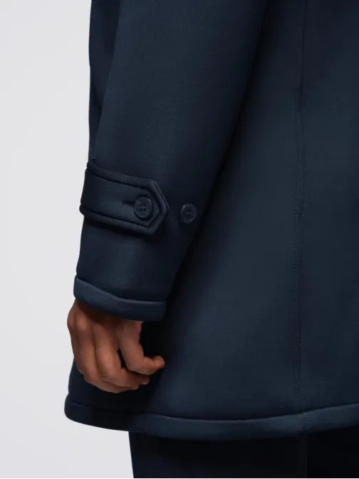 Zateplený pánsky kabát so skrytým zapínaním modrý V5 OM-COLC-0144