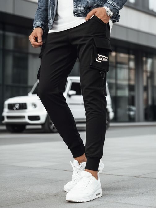 Originálne čierne pánske kapsáčové joggery