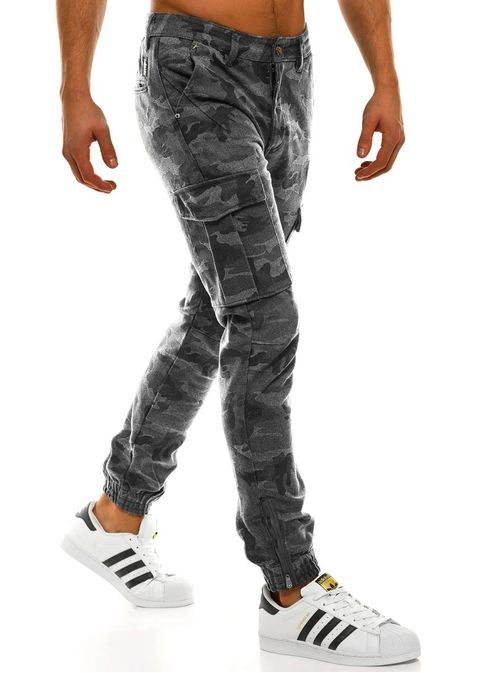 Sivé joggery s vreckami v maskáčovom vzore XZX-STAR 8737