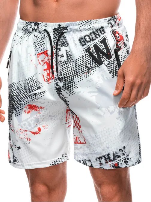 Bielo/červené plavky s trendy potlačou W513
