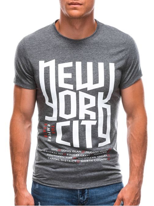 Šedé tričko s modernou potlačou New York S1720