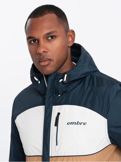 Pohodlná hnedo-modrá prechodná športová bunda V1 JANP-0194