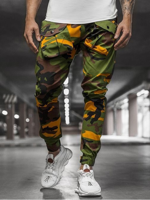 Štýlové maskáčové khaki-žlté joggery G/11144