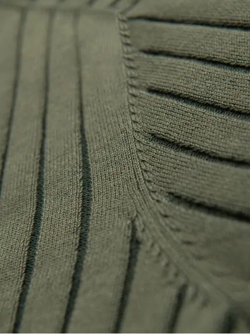 Pánska olivová SLIM FIT pruhovaná polokošeľa V4 POSS-0143