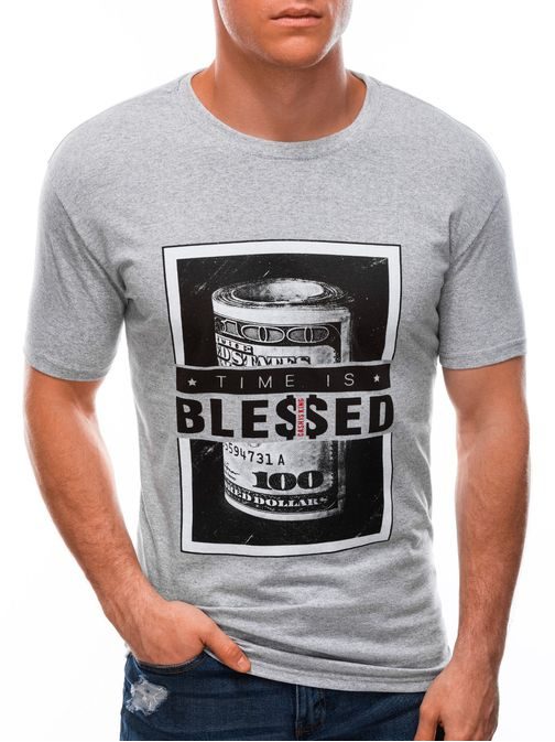 Originálne šedé tričko s potlačou Blessed S1601