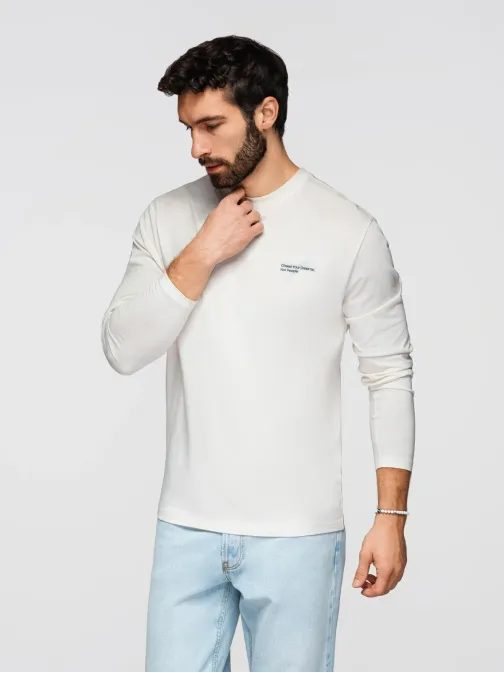 Pánske biele tričko s dlhým rukávom a s nápisom V3 LSPT-0136