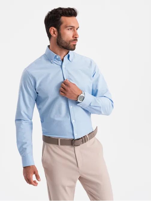 Elegantná svetlo modrá košeľa oxford V2 OM0114