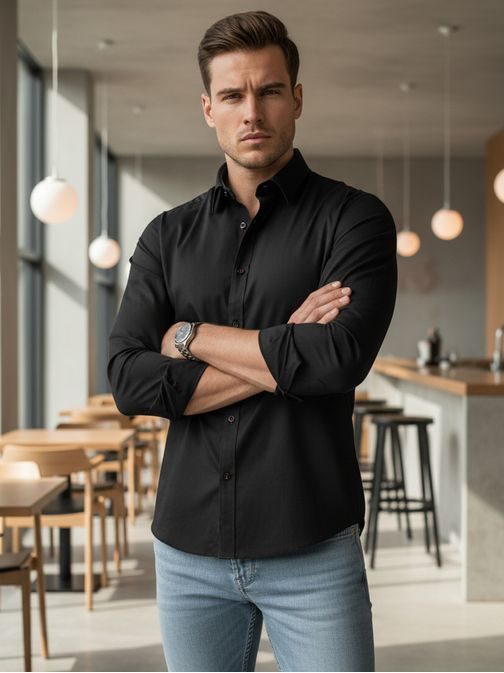 Pánska čierna elegantná košeľa