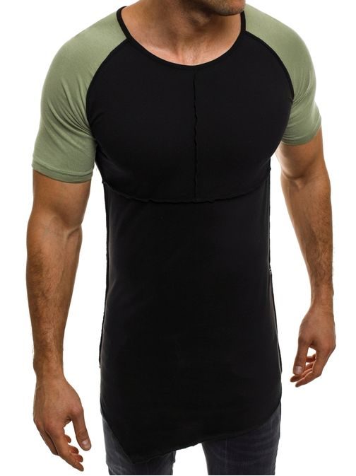 Dlhé šikmo strihané čierno-zelené tričko ATHLETIC 1112