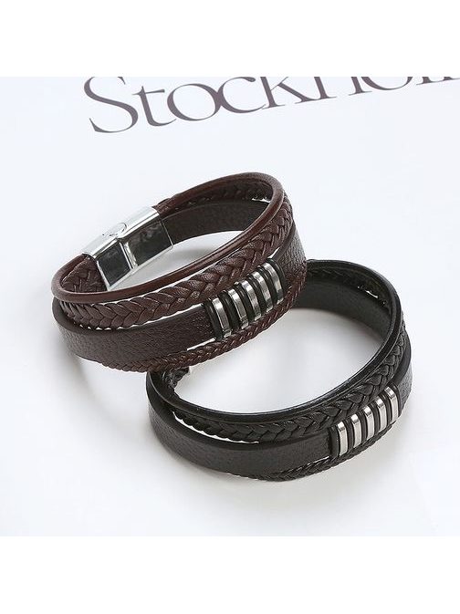 Pánsky čierny kožený náramok s kovovými prvkami