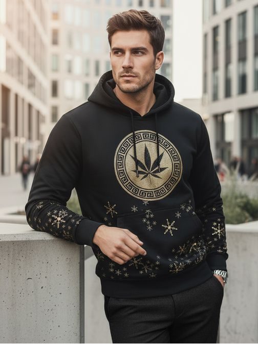 Čierno-zlatá trendy mikina s kapucňou