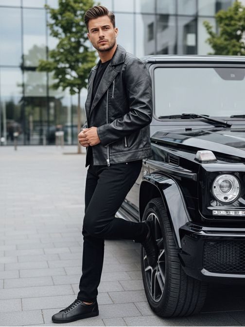 Trendy koženková pánska bunda čierna