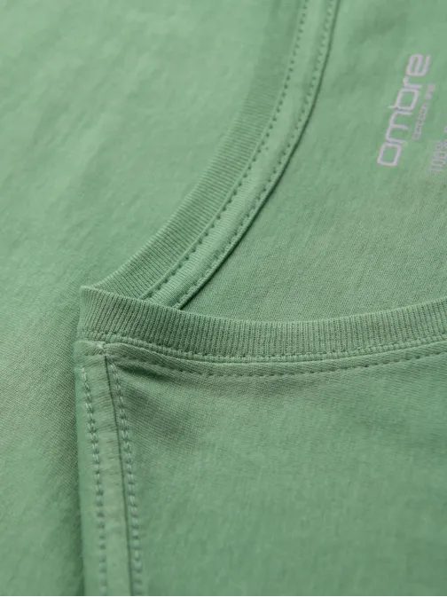 Basic bavlnené zelené tričko s V-výstrihom V11 TSBS-0237