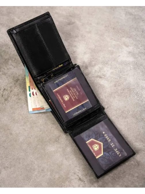 Elegantný čierny kožený set Peterson - peňaženka a kľúčenka