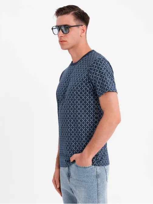 Pánske tmavomodré tričko s trendy potlačou V1 TSFP-0250