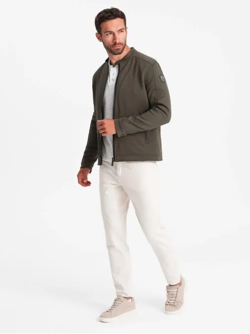 Trendy prechodná olivová motorkárska bunda V1 OM-JANP-0138