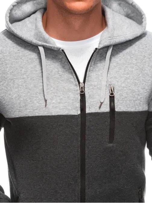 Jedinečná dvojfarebná mikina s kapucňou grafitová/šedá B1612