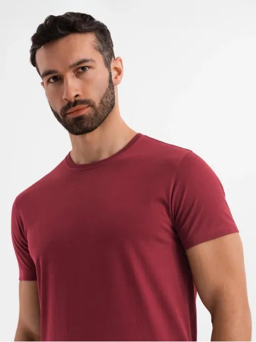 Basic bordové bavlnené tričko s okrúhlym výstrihom V16 TSBS-0236