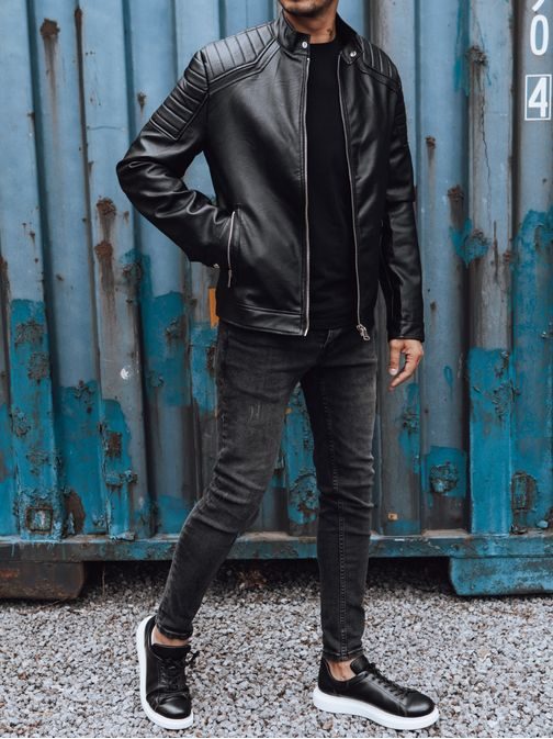 Koženková čierna pánska bunda