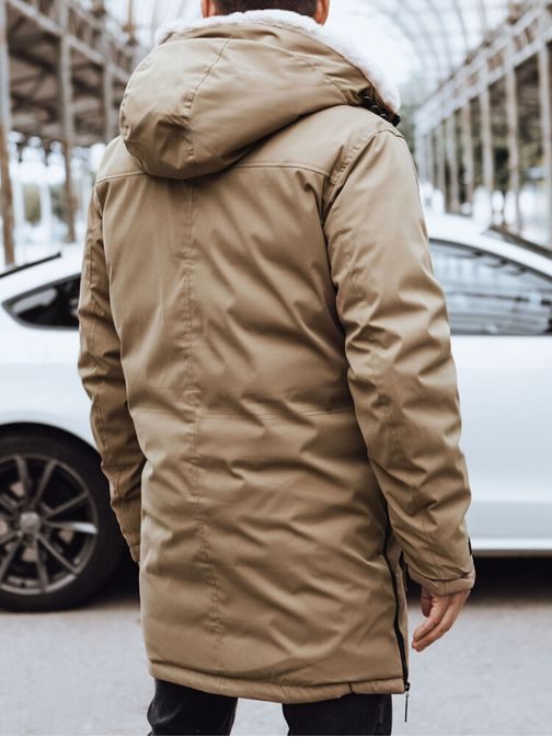 Hrejivá tmavobéžová pánska dlhá bunda