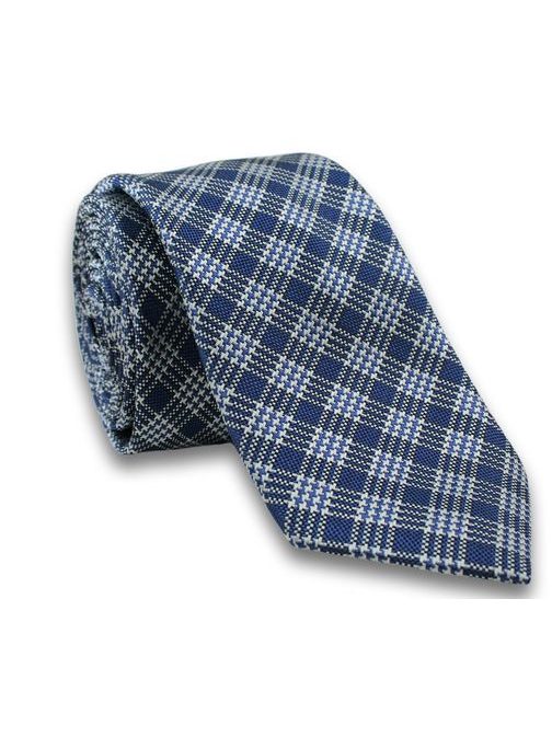 Modrá pánska kravata károvaného vzoru