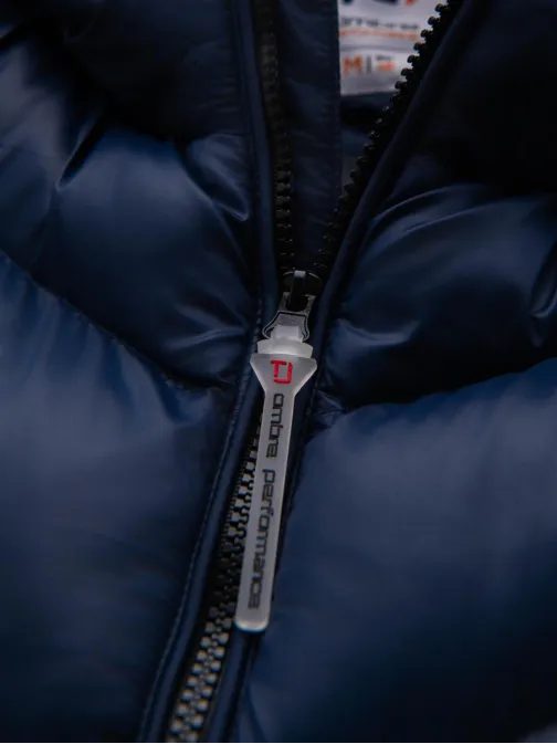 Lesklá  tmavomodrá prešívaná bunda V2 JAHP-0303