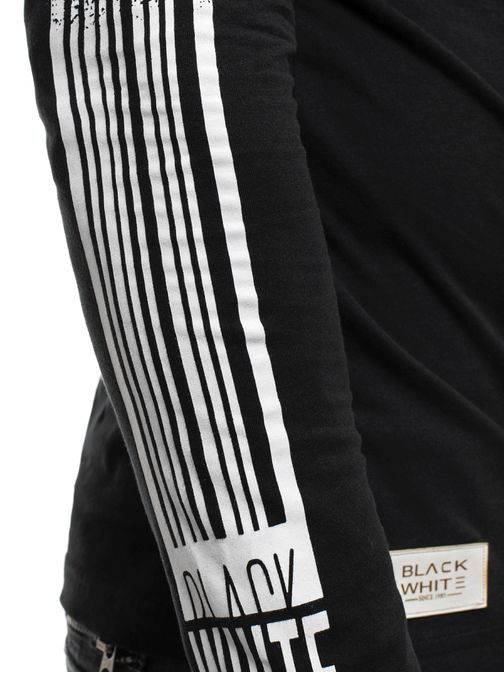 Čierne tričko s dlhým potlačeným rukávom BLACK WHITE 1110