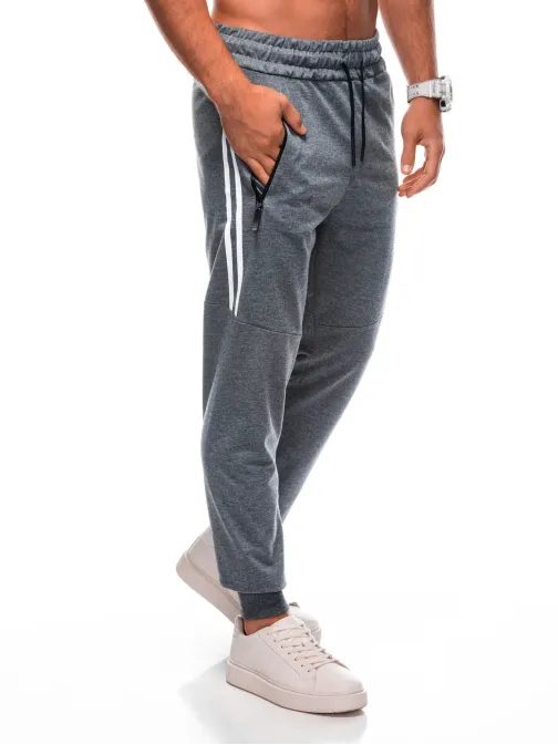 Šedé športové tepláky s trendy nápisom P1498