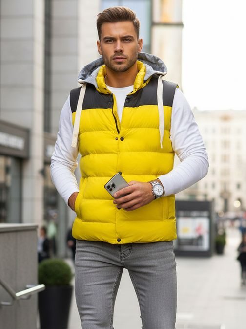 Trendy vesta s kapucňou v žltej farbe