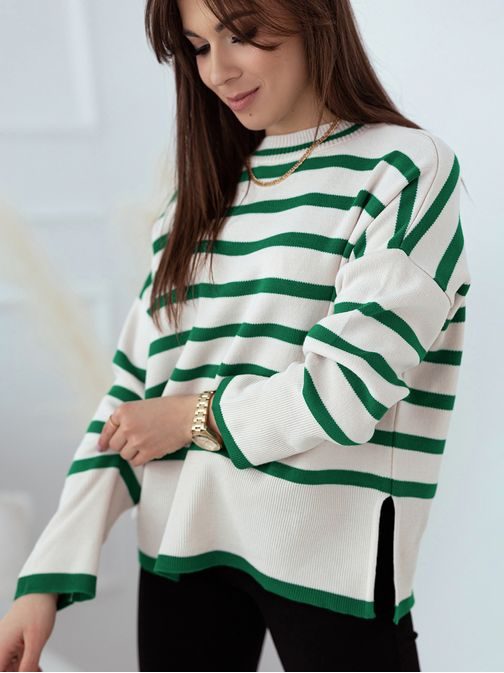 Trendový dámsky sveter Hannah v ecru farbe ladený do zelena
