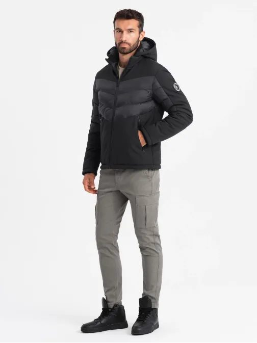 Nadčasová prešívaná čierna pánska bunda V1 JALP-0172