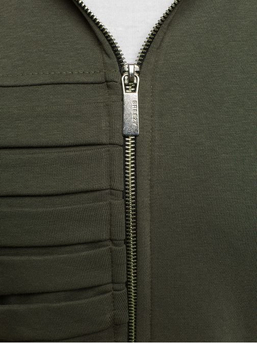 Pánska khaki mikina v dlhšom strihu so zdobeným vreckom  BREEZY 9095
