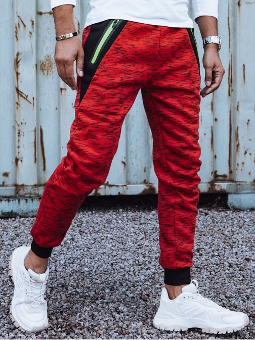 Trendové červené pánske teplákové nohavice