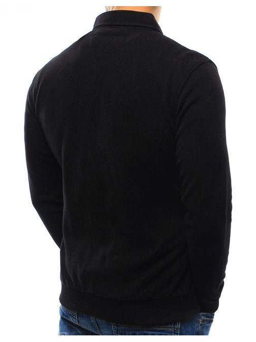 Trendy pánsky sveter čierny s ozdobným golierom