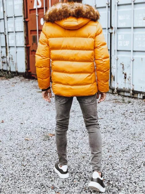 Moderná žltá zimná bunda s kapucňou