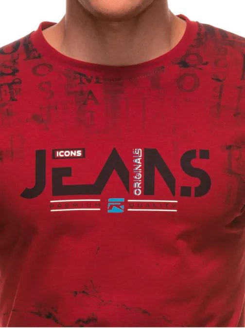Módne červené tričko s nápisom Jeans S2034
