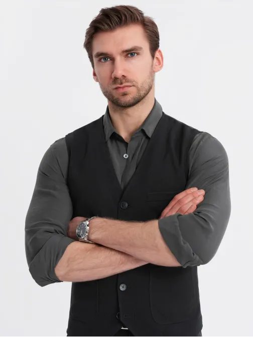 Elegantná čierna pánska vesta V1 BLZV-0146