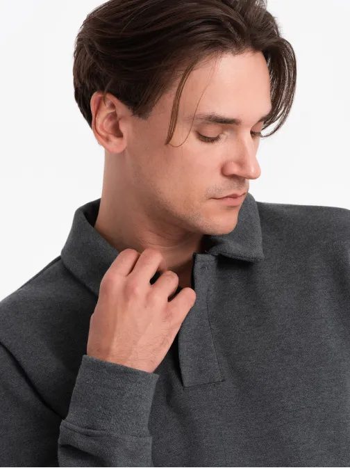 Zaujímavá pánska grafitová mikina s golierom V1 SSNZ-0149