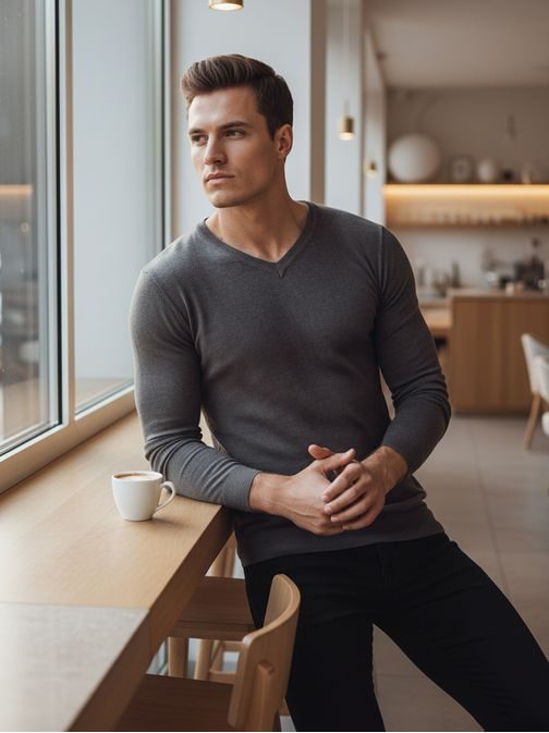 Jednofarebný pánsky sveter grafitový