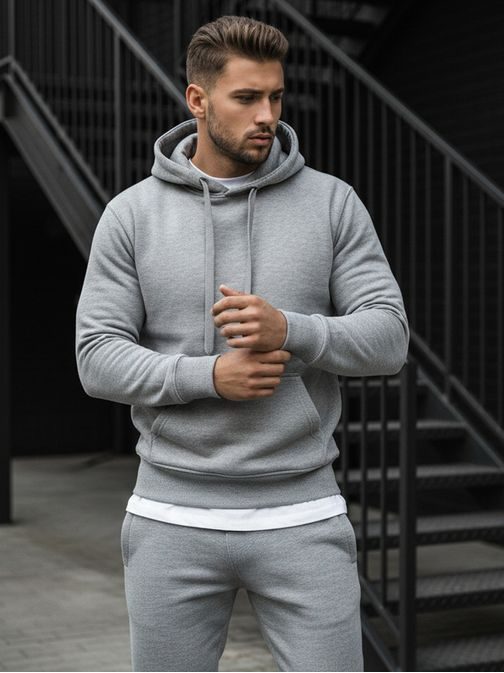 Štýlová sivá mikina s kapucňou cez hlavu