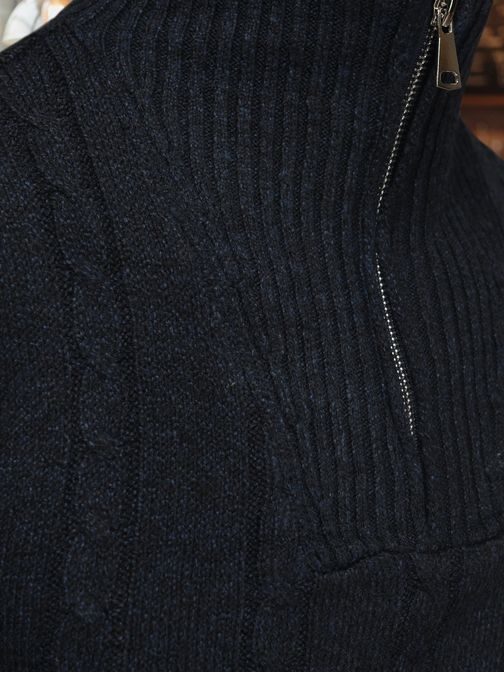 Vzorovaný pánsky sveter so zipsom modrý