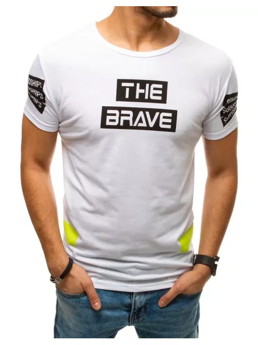 Moderné biele tričko s potlačou THE BRAVE