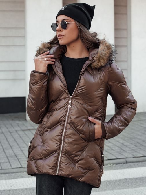 Krásna dámska kávová zimná bunda Classiq