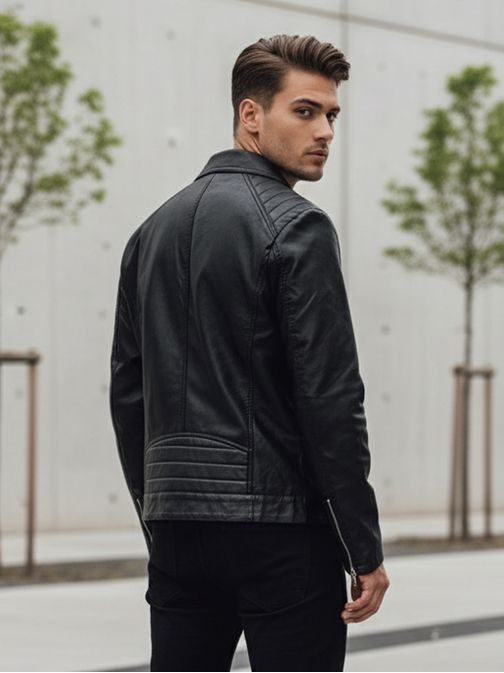 Trendy koženková pánska bunda čierna