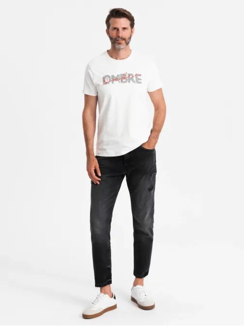 Trendy biele bavlnené tričko s nápisom V1 TSPT-0211